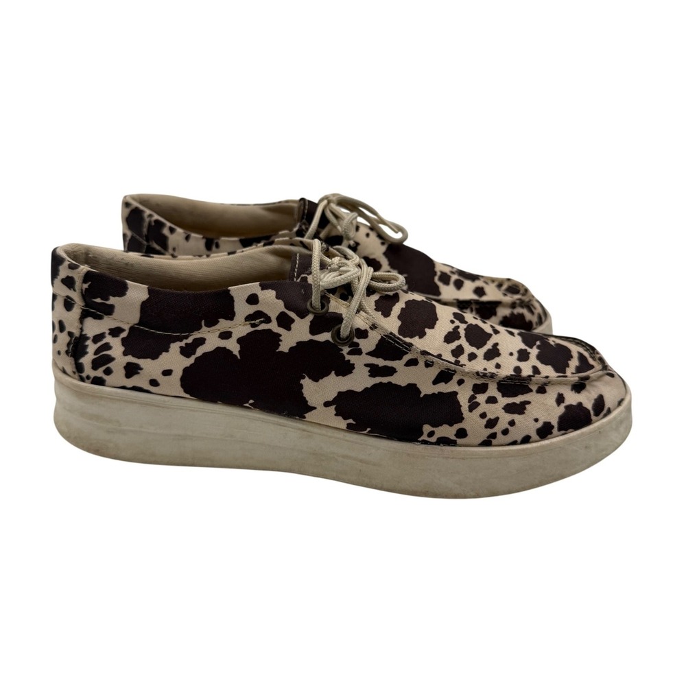 Everglades Boat Shoes Cow Print Canvas Moc Toe Women's 8 (38) Western Brown